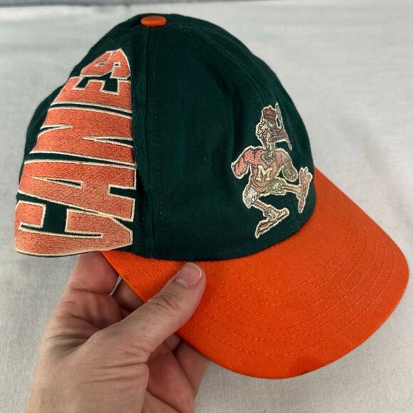 VTG Miami Canes Snapback Hurricanes Cap 90s USA Made Embroidered Green Orange - Picture 2 of 11